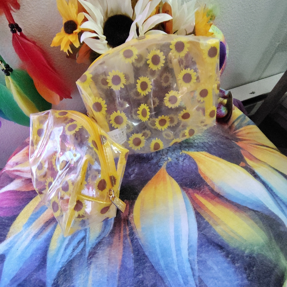 Sunflower Print Yellow Cosmetic Bag Set